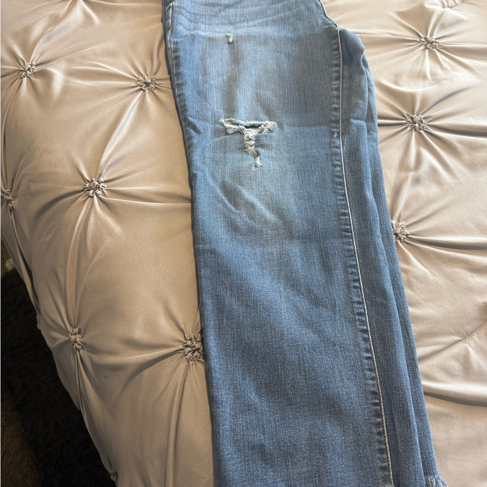 Classic Women's Mid-Blue Distressed Jeans
